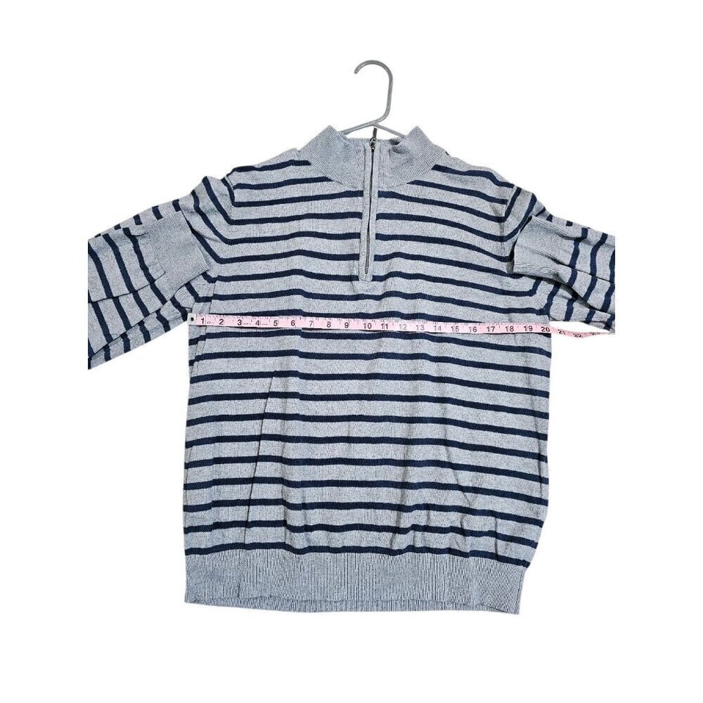 L.L. Bean Men’s Large Gray Navy Striped Quarter Zip Cotton Cashmere Sweater - Picture 5 of 6